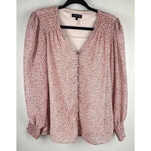 1. STATE Women’s Multicolor Long Smocked Sleeve V Neck Lined Buttons Large